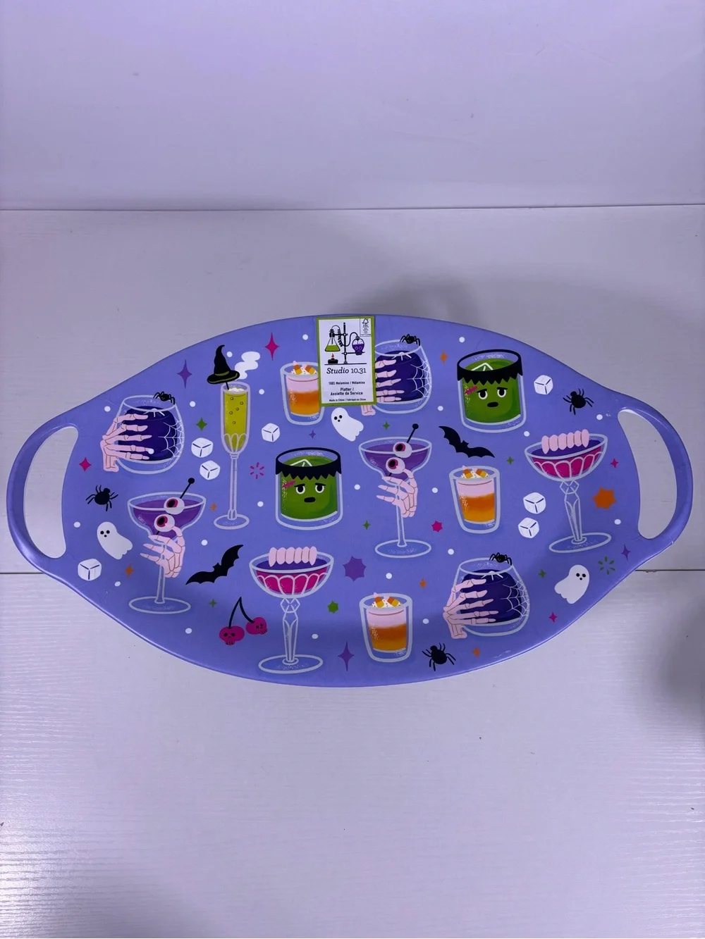NWT Studio 10.31 Halloween Platter & 6 Appetizer Plates Spooky Cocktail Set